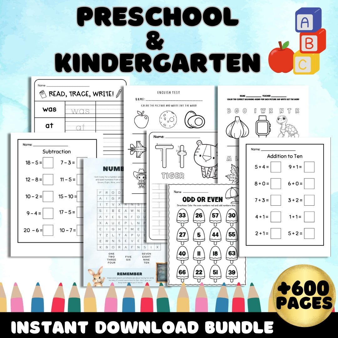 600+ Kids Learning Printable Activity Worksheets Bundle